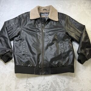 Brave Soul Faux Leather Bomber Jacket Sherpa Collar Brown Men L